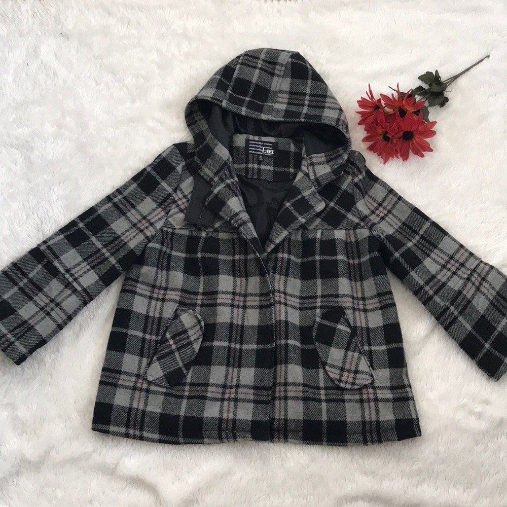 Plaid wool blend coat